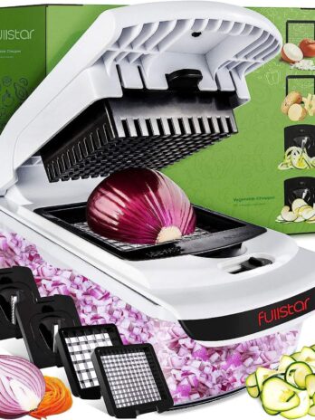 Fullstar Vegetable Chopper – Spiralizer Vegetable Slicer – Onion Chopper with Container – Pro Food Chopper – Slicer Dicer Cutter – (4 in 1, White)